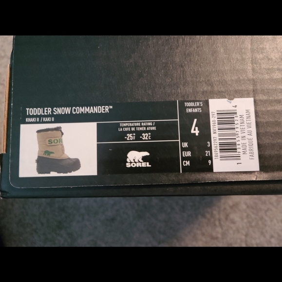 🧩NWT🌟 Khaki Sorel TODDLER Snow Commander™ Boots Size 4US/EUR21 Kids - Picture 6 of 7